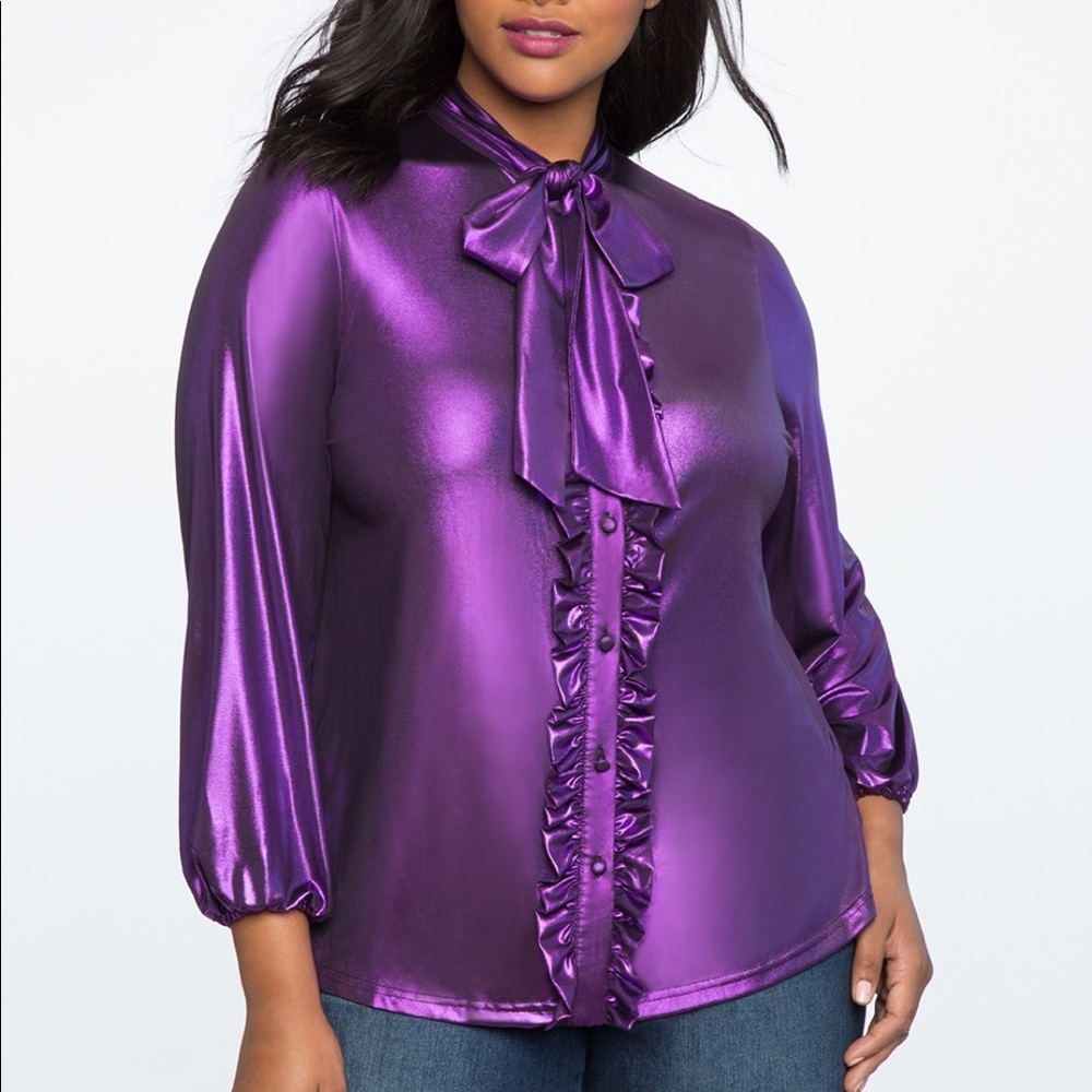 Eloquii Metallic Ruffle Tie Blouse- Sexy/Stretchy!